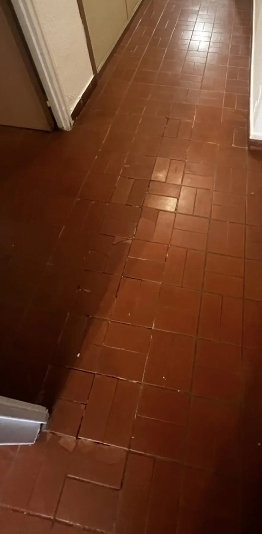 Petits carreaux anciens soulevés dans un couloir à Cavaillon